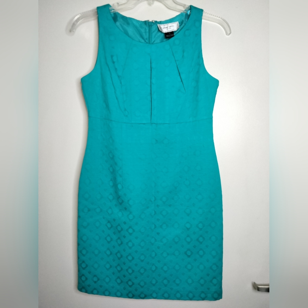 Willow Glenn (Size 10) Torquiose Cotton Blend Textured Pattern Midi Sheath Dress
